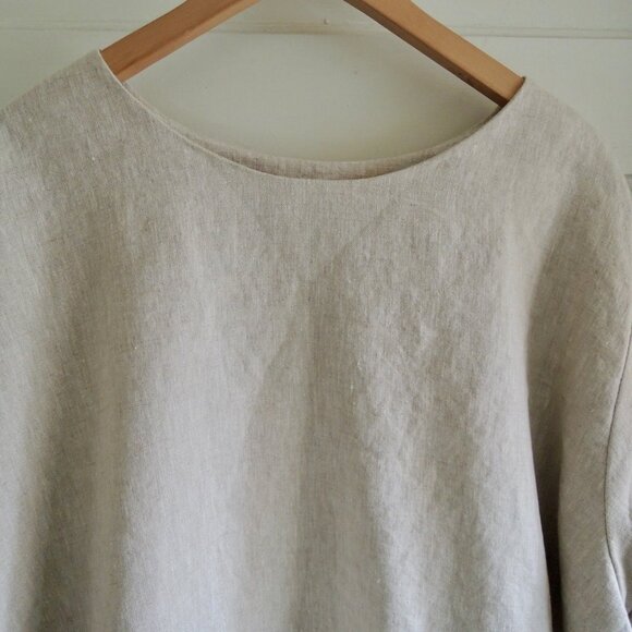 Tan 100% Linen High Low Peplum Back Lagenlook Tunic XL/1X - Picture 4 of 11